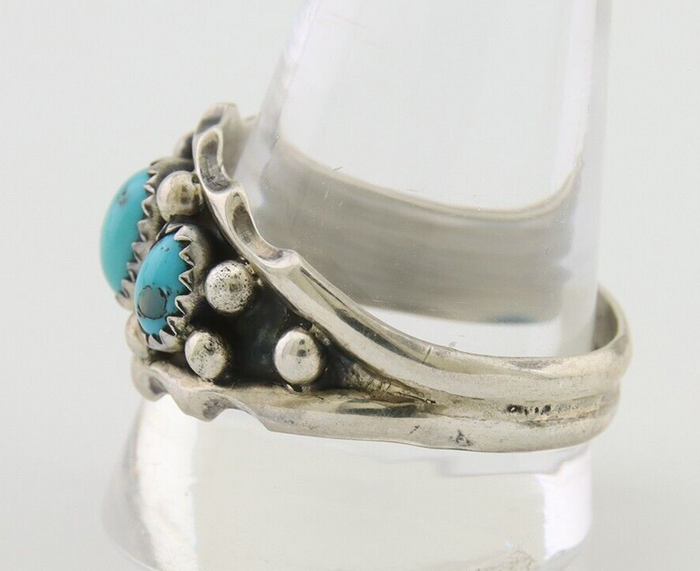 Navajo Ring 925 Silver Natural Blue Turquoise Native Artist Signed SC C.80's