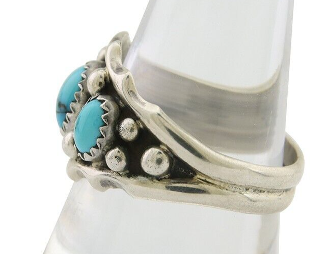 Navajo Ring 925 Silver Natural Blue Turquoise Native Artist Signed SC C.80's