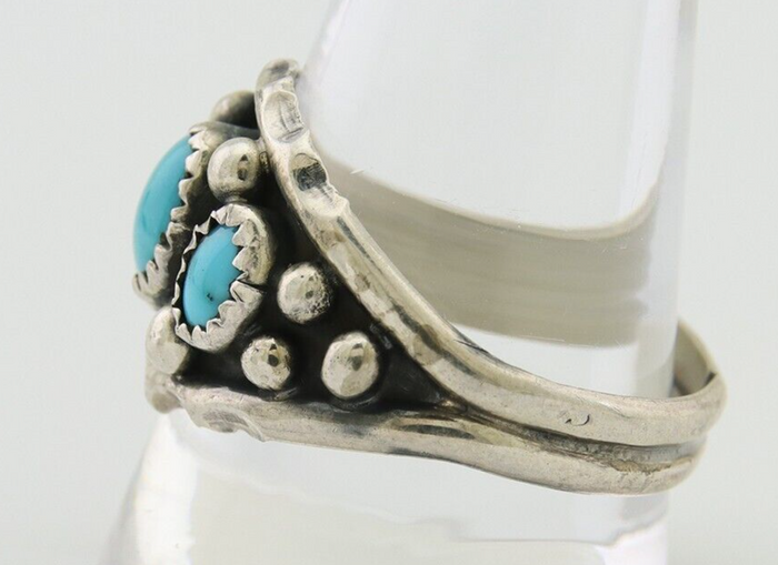 Navajo Ring 925 Silver Natural Blue Turquoise Native Artist Signed SC C.80's