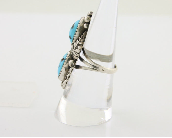 Navajo Ring 925 Silver Natural Blue Turquoise Native Artist Signed SC C.80's