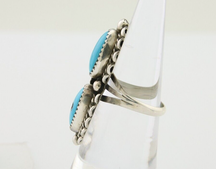 Navajo Ring 925 Silver Natural Blue Turquoise Native Artist Signed SC C.80's