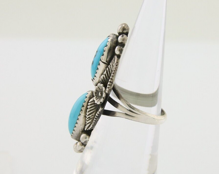 Navajo Ring 925 Silver Natural Blue Turquoise Native Artist Signed SC C.80's