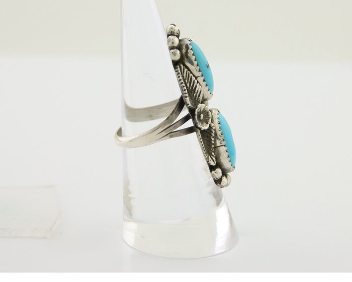 Navajo Ring 925 Silver Natural Blue Turquoise Native Artist Signed SC C.80's