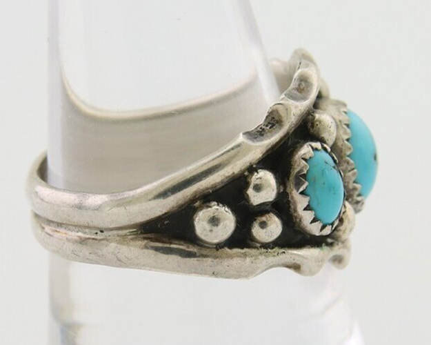 Navajo Ring 925 Silver Natural Blue Turquoise Native Artist Signed SC C.80's