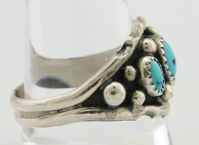 Navajo Ring 925 Silver Natural Blue Turquoise Native Artist Signed SC C.80's