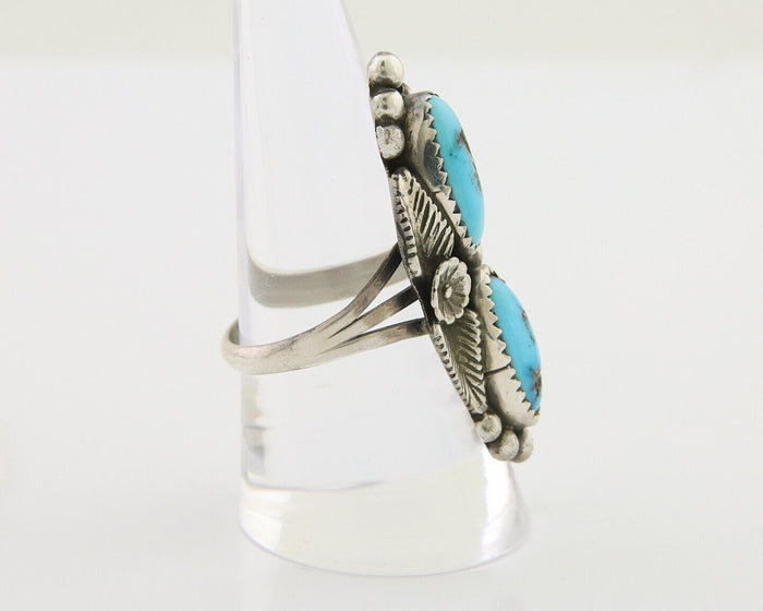 Navajo Ring 925 Silver Natural Blue Turquoise Native Artist Signed SC C.80's