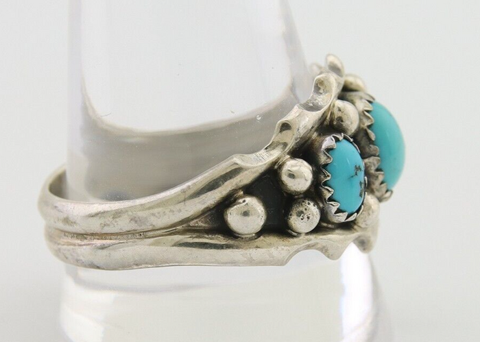 Navajo Ring 925 Silver Natural Blue Turquoise Native Artist Signed SC C.80's