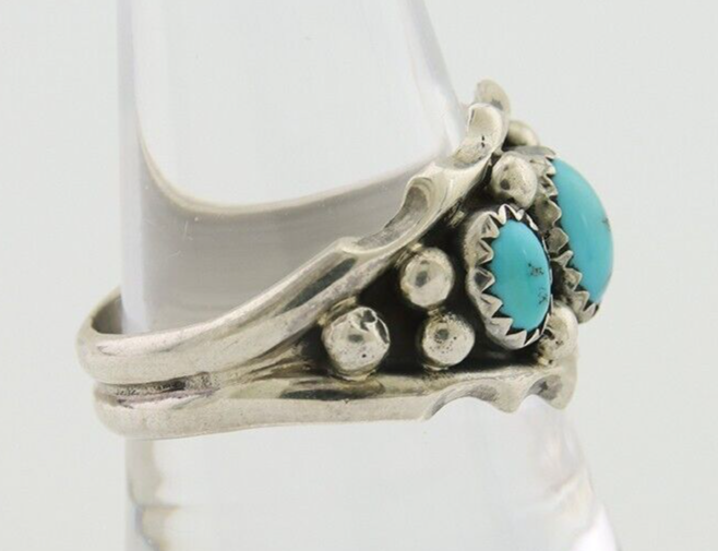 Navajo Ring 925 Silver Natural Blue Turquoise Native Artist Signed SC C.80's
