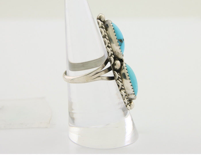 Navajo Ring 925 Silver Natural Blue Turquoise Native Artist Signed SC C.80's