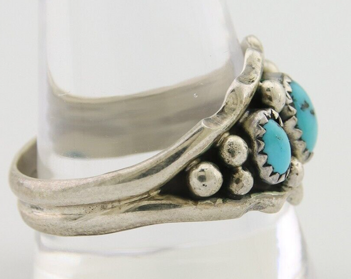 Navajo Ring 925 Silver Natural Blue Turquoise Native Artist Signed SC C.80's