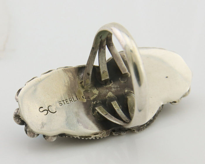 Navajo Ring 925 Silver Natural Blue Turquoise Native Artist Signed SC C.80's
