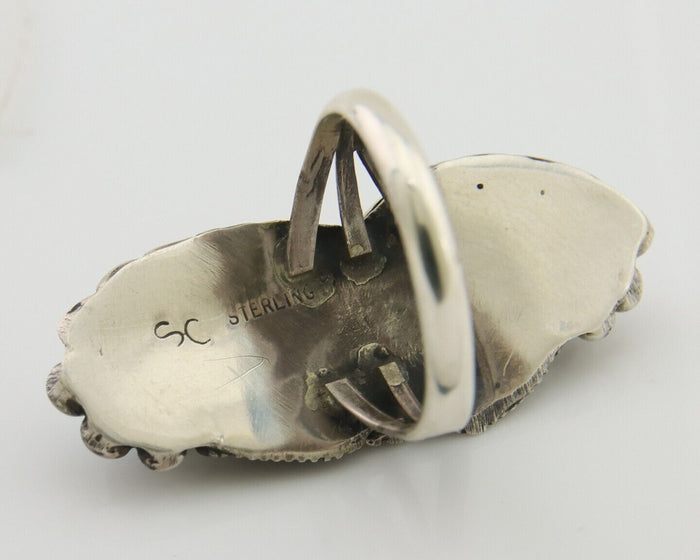 Navajo Ring 925 Silver Natural Blue Turquoise Native Artist Signed SC C.80's