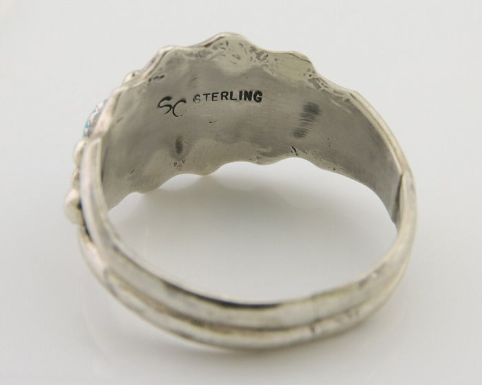 Navajo Ring 925 Silver Natural Blue Turquoise Native Artist Signed SC C.80's
