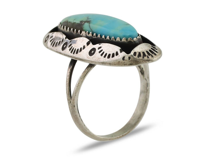 Navajo Ring 925 Silver Natural Blue Turquoise Native Artist Size 8.25 C.80's