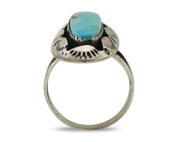 Navajo Ring 925 Silver Natural Blue Turquoise Native Artist Size 8.25 C.80's