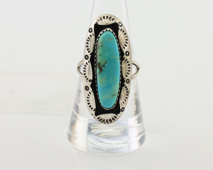 Navajo Ring 925 Silver Natural Blue Turquoise Native Artist Size 8.25 C.80's
