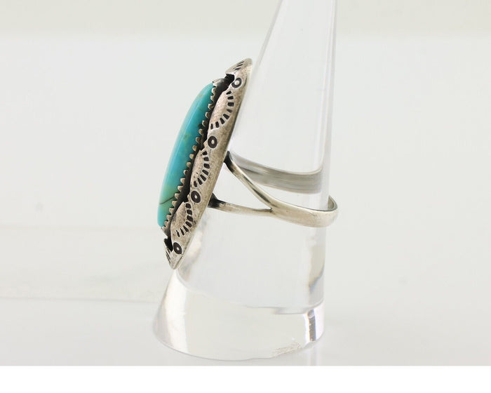Navajo Ring 925 Silver Natural Blue Turquoise Native Artist Size 8.25 C.80's