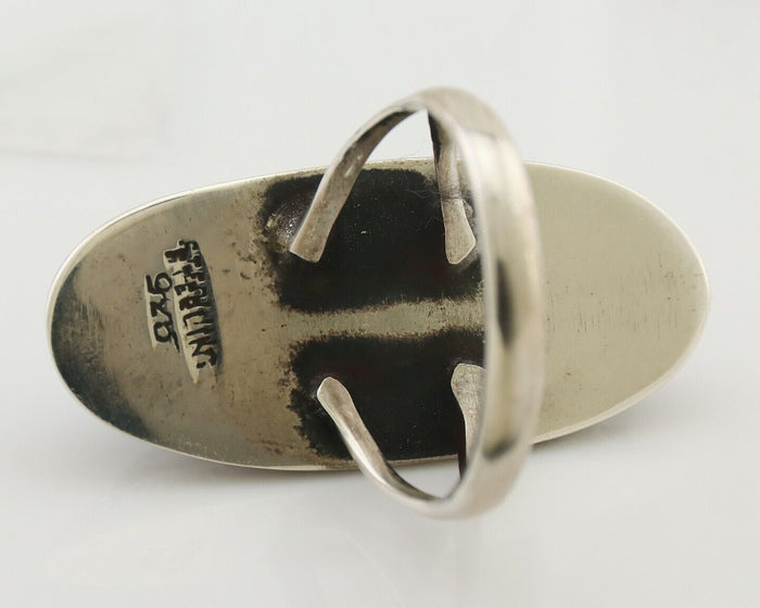 Navajo Ring 925 Silver Natural Blue Turquoise Native Artist Size 8.25 C.80's