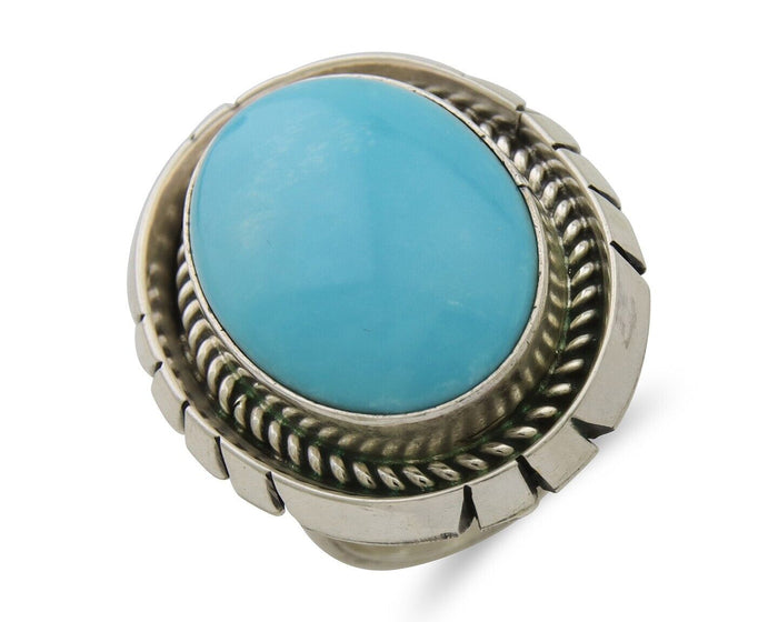 Navajo Ring 925 Silver Natural Blue Turquoise Signed Etsitty C.80's