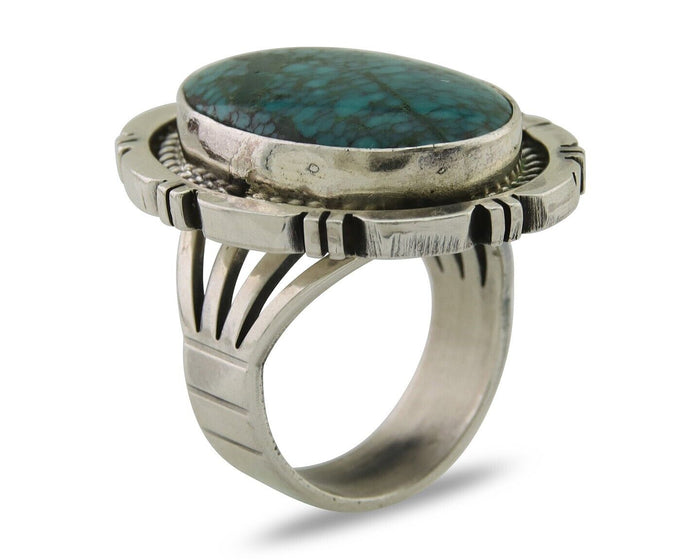 Navajo Ring 925 Silver Natural Blue Turquoise Signed Etsitty C.80's