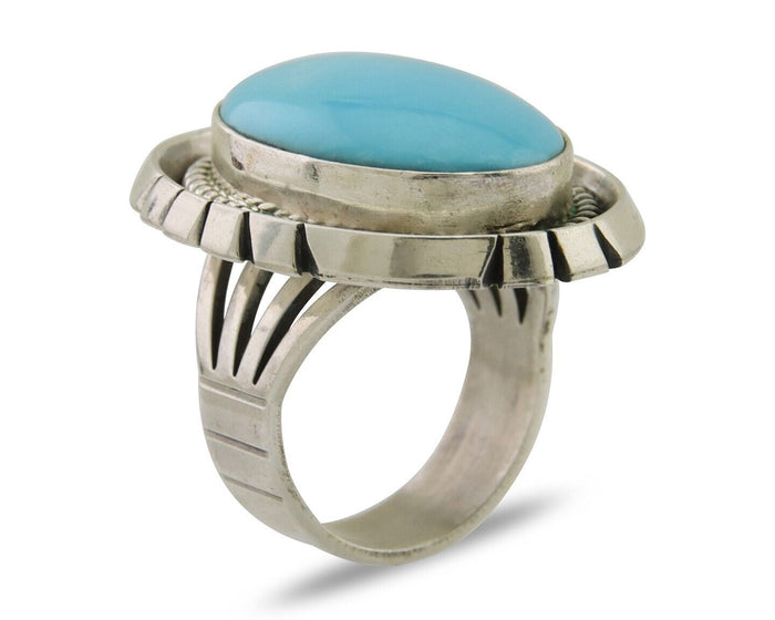 Navajo Ring 925 Silver Natural Blue Turquoise Signed Etsitty C.80's