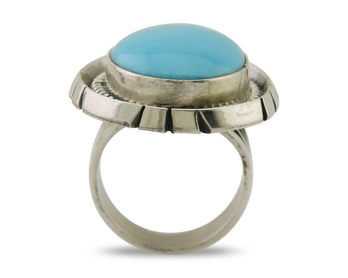 Navajo Ring 925 Silver Natural Blue Turquoise Signed Etsitty C.80's
