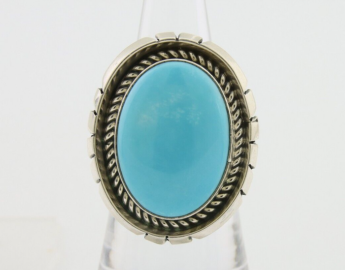 Navajo Ring 925 Silver Natural Blue Turquoise Signed Etsitty C.80's