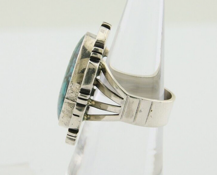 Navajo Ring 925 Silver Natural Blue Turquoise Signed Etsitty C.80's