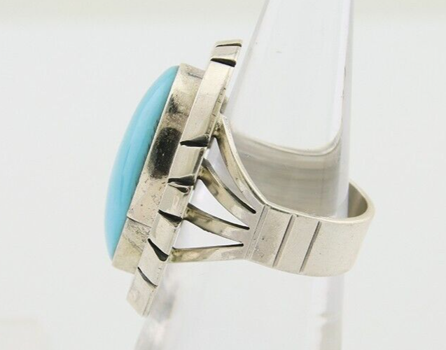 Navajo Ring 925 Silver Natural Blue Turquoise Signed Etsitty C.80's