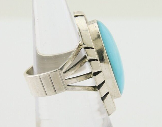 Navajo Ring 925 Silver Natural Blue Turquoise Signed Etsitty C.80's