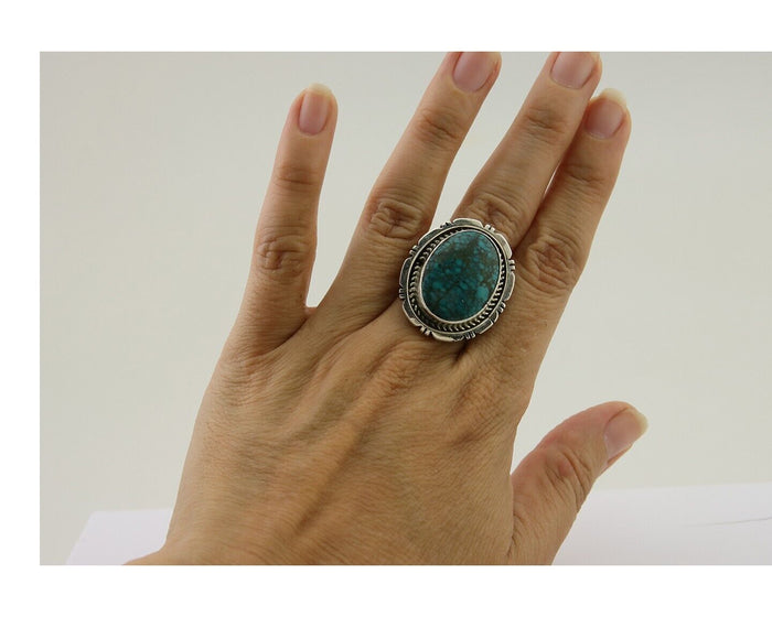 Navajo Ring 925 Silver Natural Blue Turquoise Signed Etsitty C.80's