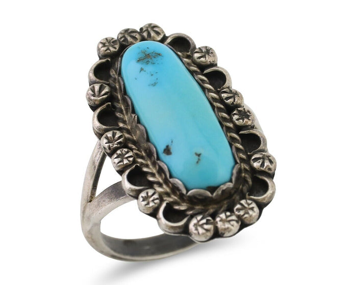 Navajo Ring 925 Silver Natural Blue Turquoise Signed H. Slim & CS C.80's