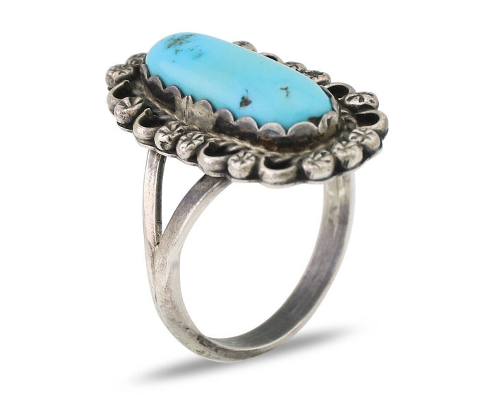 Navajo Ring 925 Silver Natural Blue Turquoise Signed H. Slim & CS C.80's