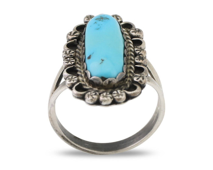 Navajo Ring 925 Silver Natural Blue Turquoise Signed H. Slim & CS C.80's