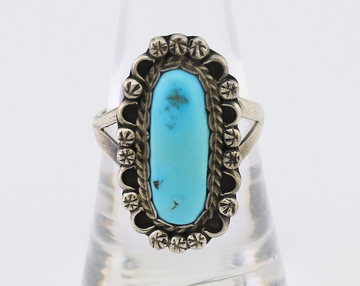 Navajo Ring 925 Silver Natural Blue Turquoise Signed H. Slim & CS C.80's