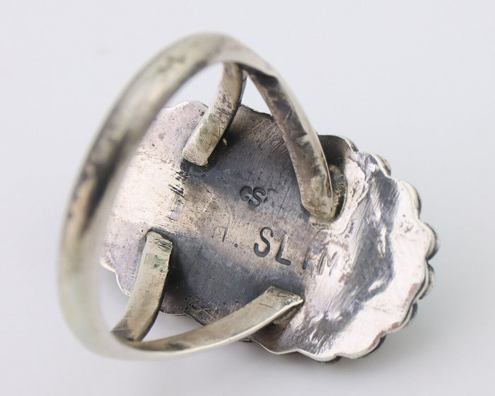 Navajo Ring 925 Silver Natural Blue Turquoise Signed H. Slim & CS C.80's
