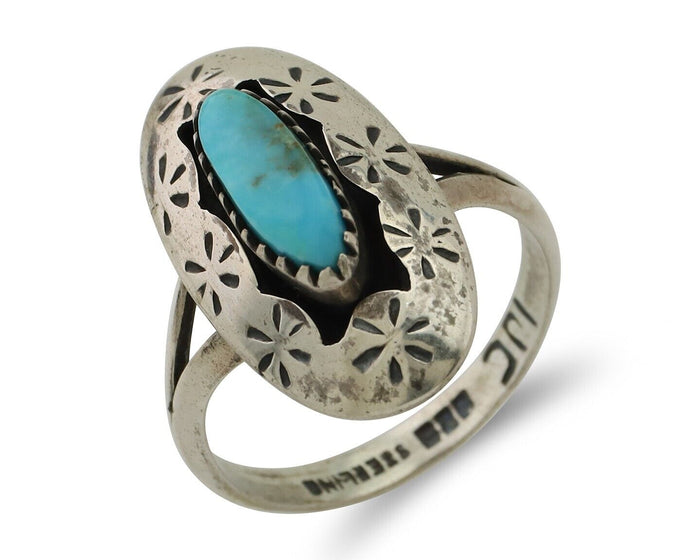 Navajo Ring 925 Silver Natural Blue Turquoise Signed IJC C.80's