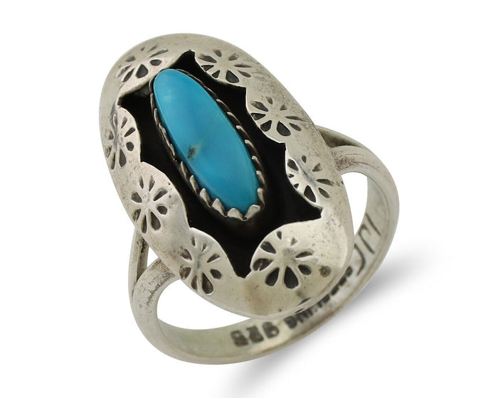 Navajo Ring 925 Silver Natural Blue Turquoise Signed IJC C.80's