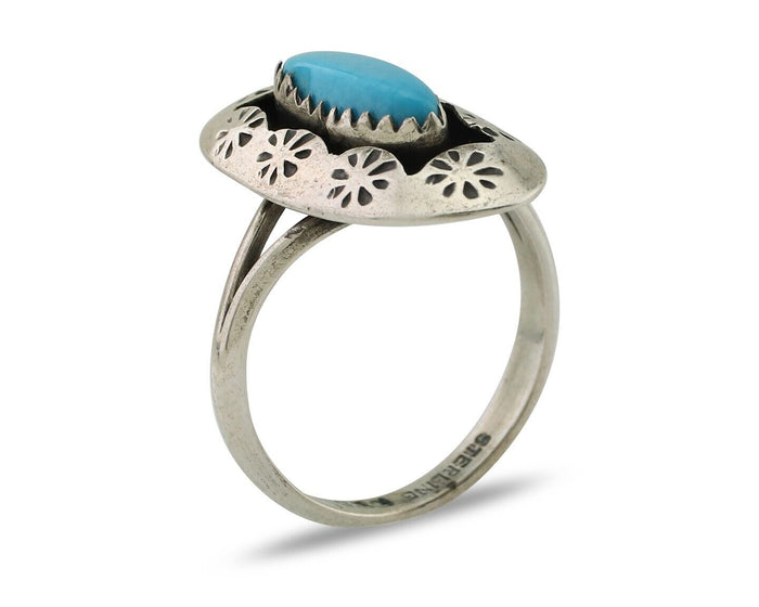 Navajo Ring 925 Silver Natural Blue Turquoise Signed IJC C.80's