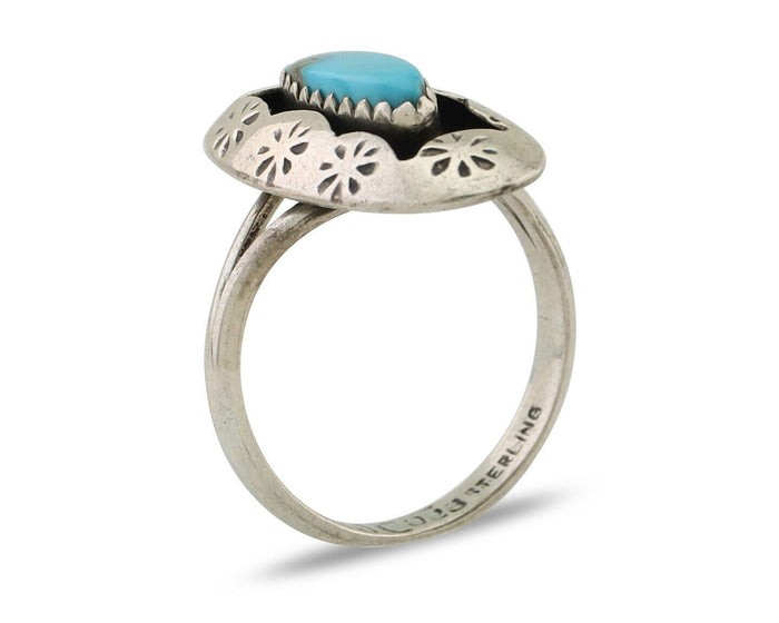 Navajo Ring 925 Silver Natural Blue Turquoise Signed IJC C.80's