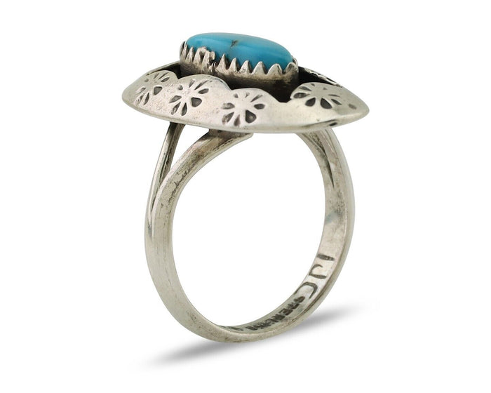 Navajo Ring 925 Silver Natural Blue Turquoise Signed IJC C.80's
