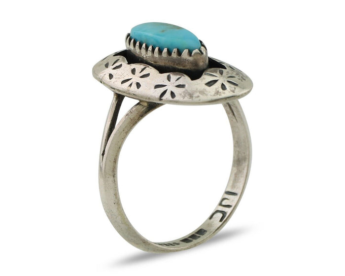 Navajo Ring 925 Silver Natural Blue Turquoise Signed IJC C.80's