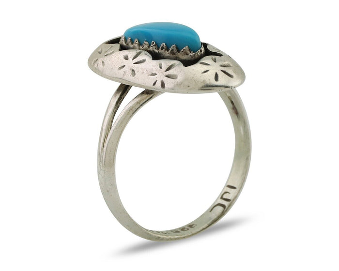 Navajo Ring 925 Silver Natural Blue Turquoise Signed IJC C.80's