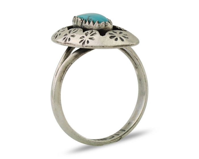 Navajo Ring 925 Silver Natural Blue Turquoise Signed IJC C.80's