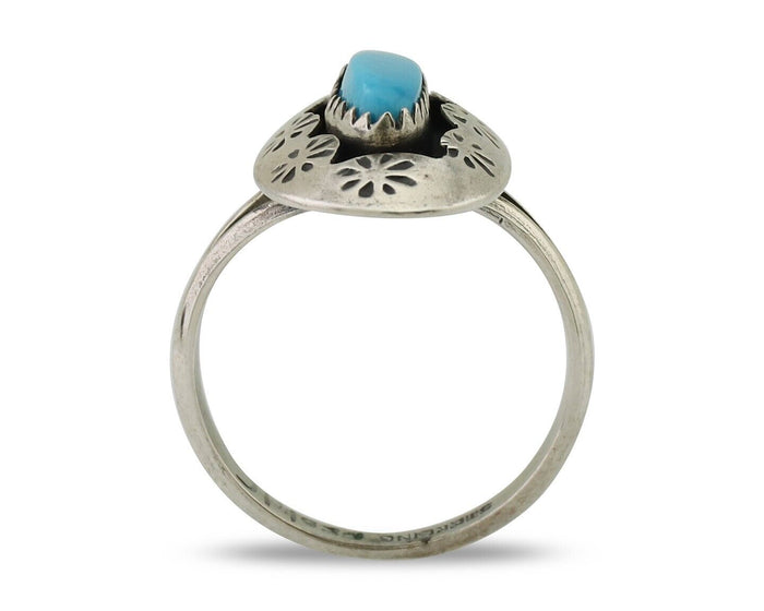 Navajo Ring 925 Silver Natural Blue Turquoise Signed IJC C.80's