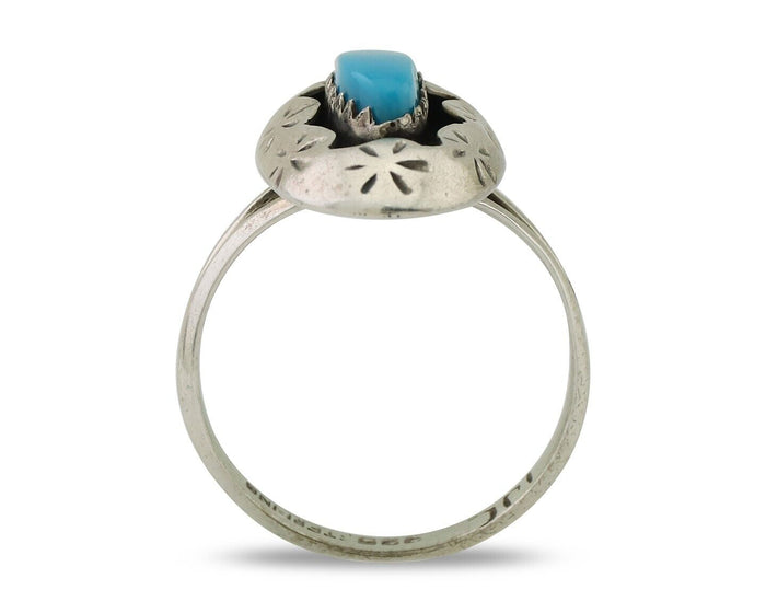 Navajo Ring 925 Silver Natural Blue Turquoise Signed IJC C.80's