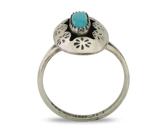 Navajo Ring 925 Silver Natural Blue Turquoise Signed IJC C.80's