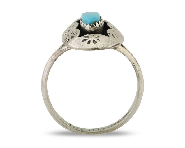 Navajo Ring 925 Silver Natural Blue Turquoise Signed IJC C.80's