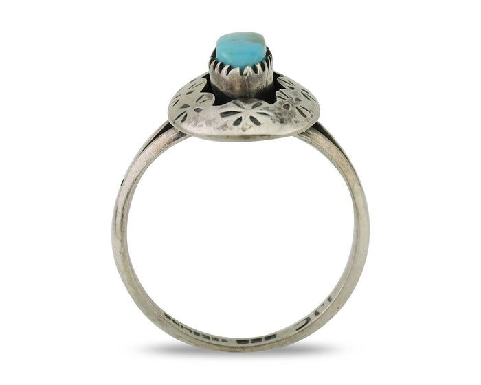Navajo Ring 925 Silver Natural Blue Turquoise Signed IJC C.80's