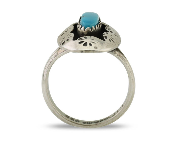 Navajo Ring 925 Silver Natural Blue Turquoise Signed IJC C.80's